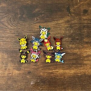 Pikachu Poncho Pins Eevee Evolutions (Complete Set 9 Pieces)